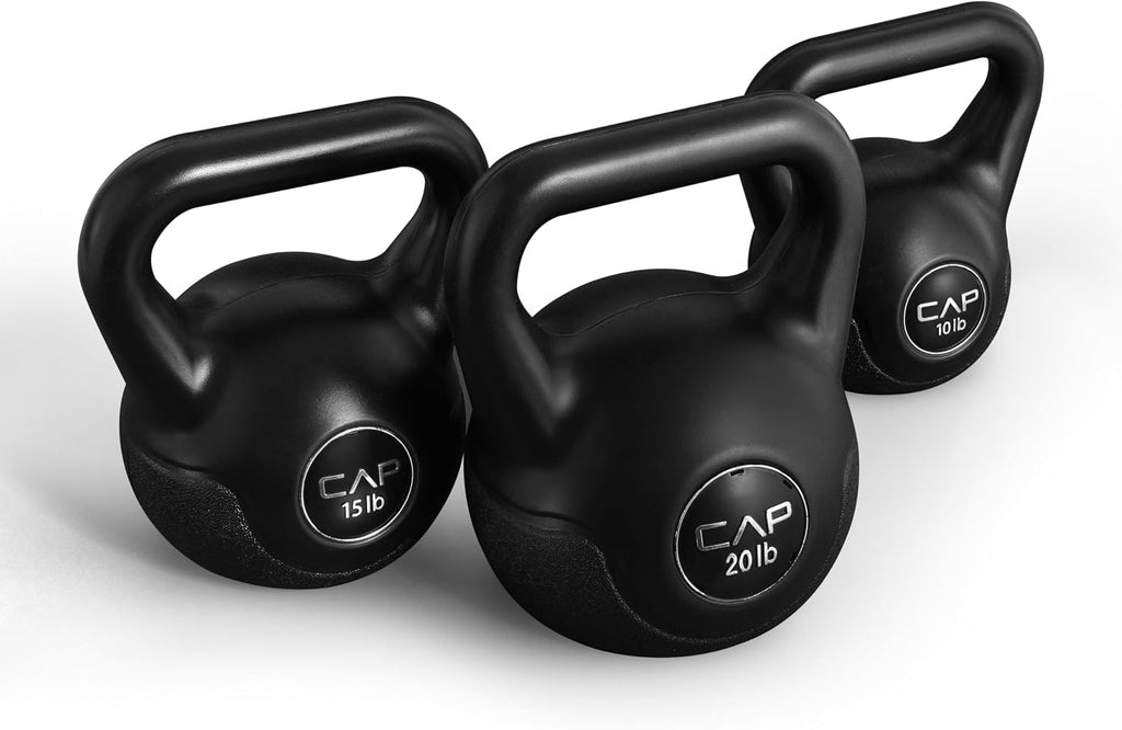 CAP Barbell Juego de pesas de cemento de 45 LB – Pesas de 10 lb, 15 lb y 20 lb recubiertas de vinilo para entrenamiento de fuerza, cardio, entrenamiento cruzado y entrenamientos en casa
