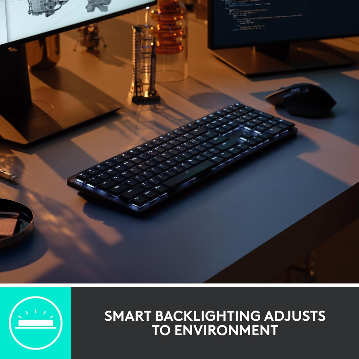 Logitech MX Teclado mecánico inalámbrico de rendimiento iluminado,...