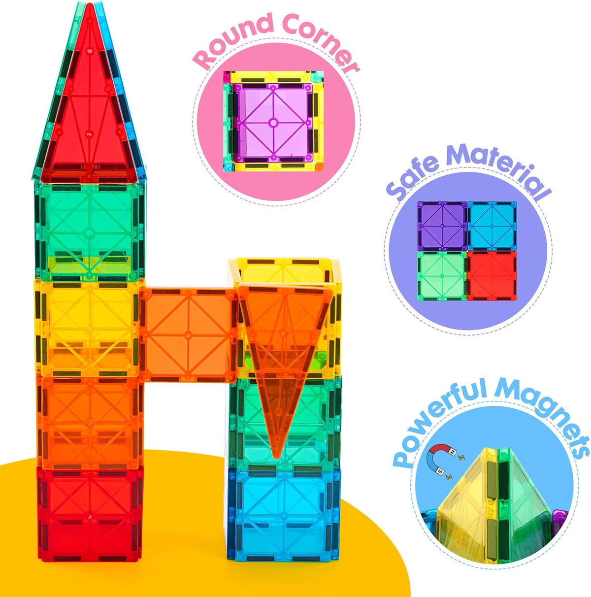 Gemmicc Azulejos Magnéticos, Deluxe 136 Piezas Bloques de Construcción Juguetes Magnéticos para Niños, Rompecabezas Magnéticos 3D Bloques Apilables para Niños y Niñas, Conjunto Enorme con 2 Carros