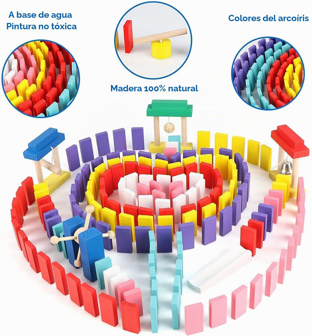 Wondertoys Juego de 600 piezas de dominó para niños, bloques de construcción de madera, 6 colores, dominó a granel, juegos de azulejos de carreras, juguete educativo para fiesta de cumpleaños de