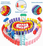 Wondertoys Juego de 600 piezas de dominó para niños, bloques de construcción de madera, 6 colores, dominó a granel, juegos de azulejos de carreras, juguete educativo para fiesta de cumpleaños de
