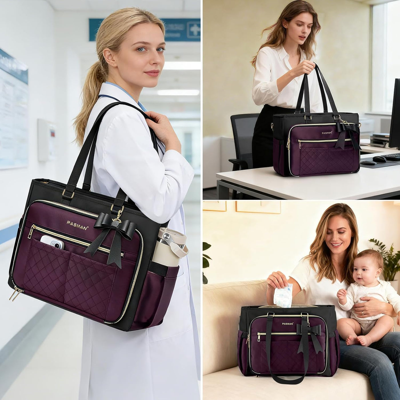 PASMAN Bolsa de mano para profesores para mujer, bolsa estructurada...