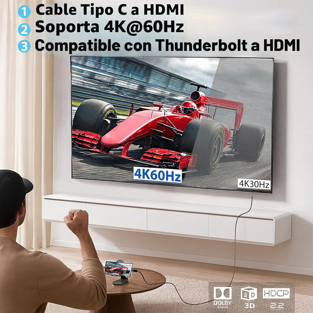 Cable USB C HDMI, 4K 60Hz trenzado tipo C, 6 pies
