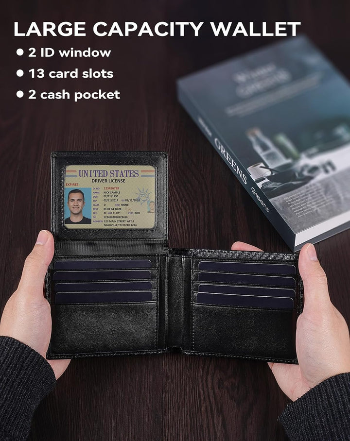 Swallowmall Billetera de cuero para hombre, carteras plegables para...