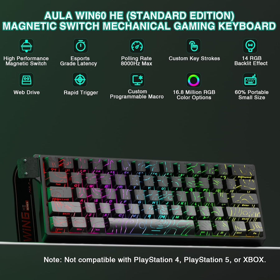 Aula WIN60 HE - Teclado mecánico 60% para juegos con cable, interru...