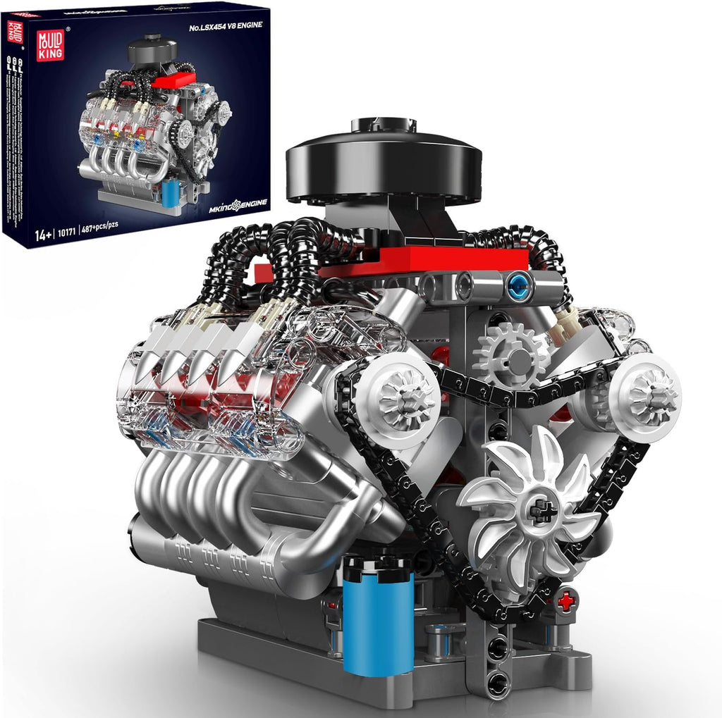 Mould King Kit de modelo de motor V8 10171, mini kits de motor V8 que funciona, construye tu propio motor de modelo de automóvil con motor, bloques de construcción coleccionables para adultos