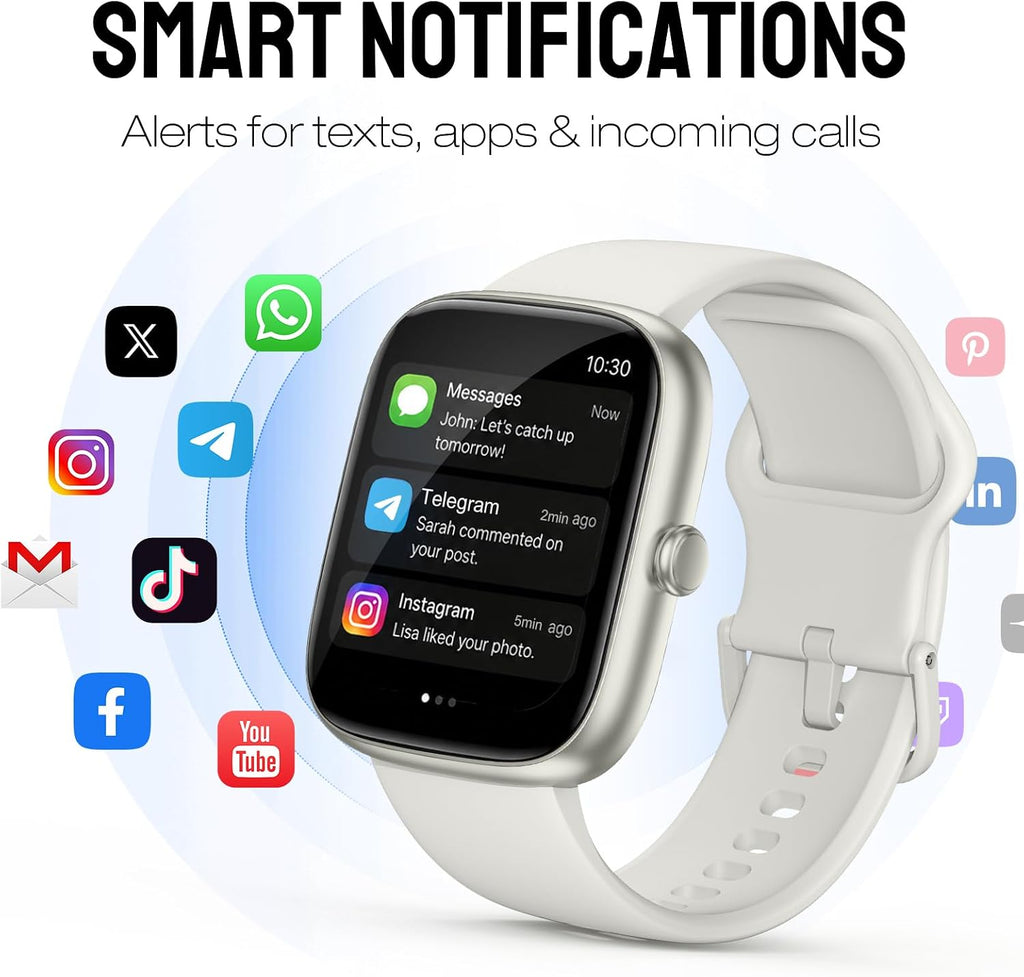 Reloj inteligente para mujeres y hombres, rastreador de fitness HD de 1.83 pulgadas (respuesta/hacer llamadas) con monitor de frecuencia cardíaca 24/7/sueño/SpO2, resistente al agua IP68, más de 100