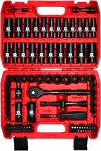 Juego de llaves de impacto de 3/8", SAE estándar (5/16 a 3/4-pulgada) Tamaño métrico (8-22mm), 95 piezas, kit profundo y poco profundo de acero CR-V, adaptadores, mango de trinquete, juego de