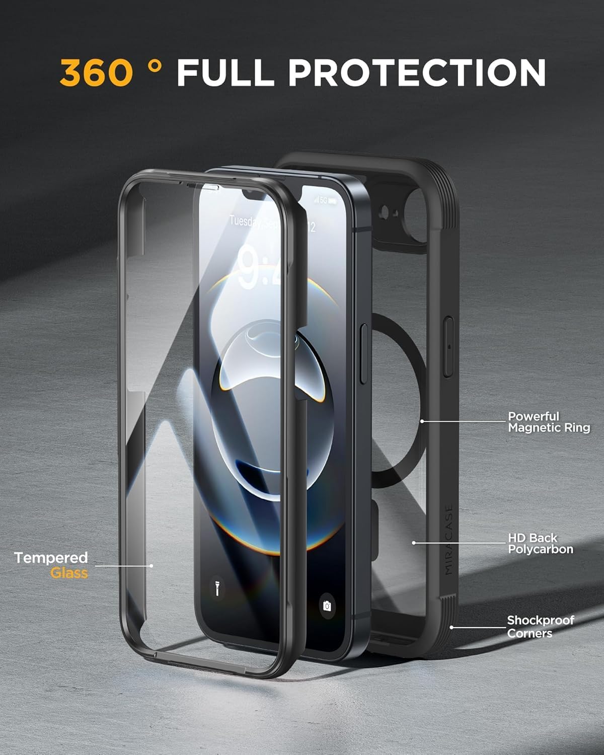 Miracase - Funda para iPhone 17e y iPhone 16e, teléfono de cuerpo completo con protector de pantalla de vidrio integrado, [magnético con MagSafe] a prueba de caídas militar 17 E/16 E cubierta