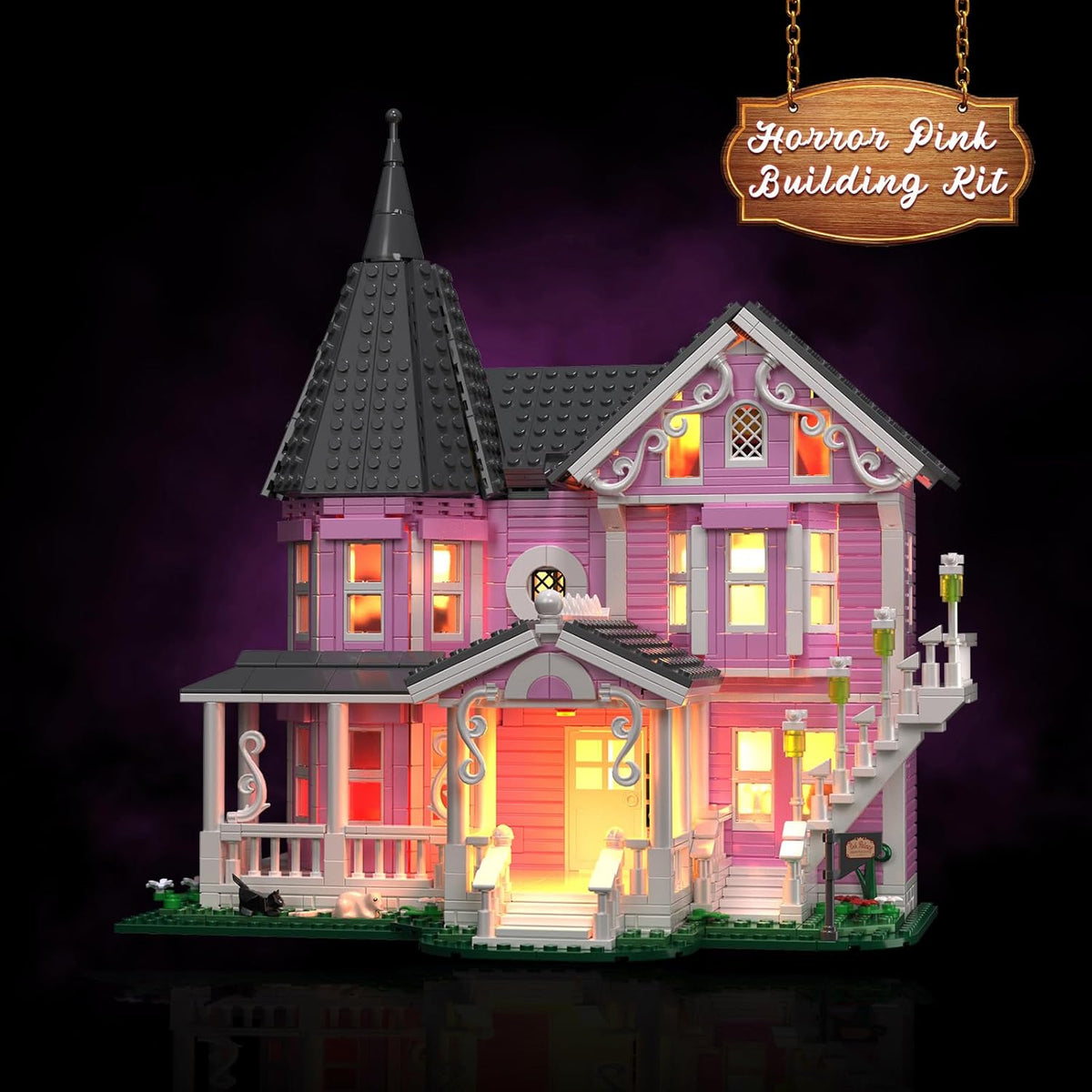 Juego de construcción de casa de palacio rosa con luces