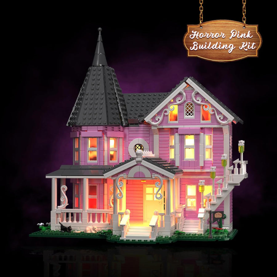 Juego de construcción de casa de palacio rosa con luces