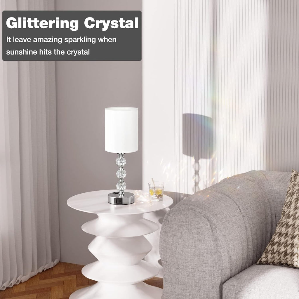 Lámpara Lámparas de cristal táctiles para mesitas de noche de dormitorios con puerto de carga USB C+A y toma de corriente AC, blancas, regulables de 3 niveles, plateadas, lámpara pequeña de mesa lateral para