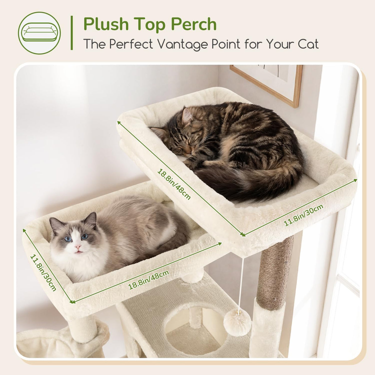 Globlazer Torre Alta para Gatos - Casa extragrande para gatos, S77D, beige