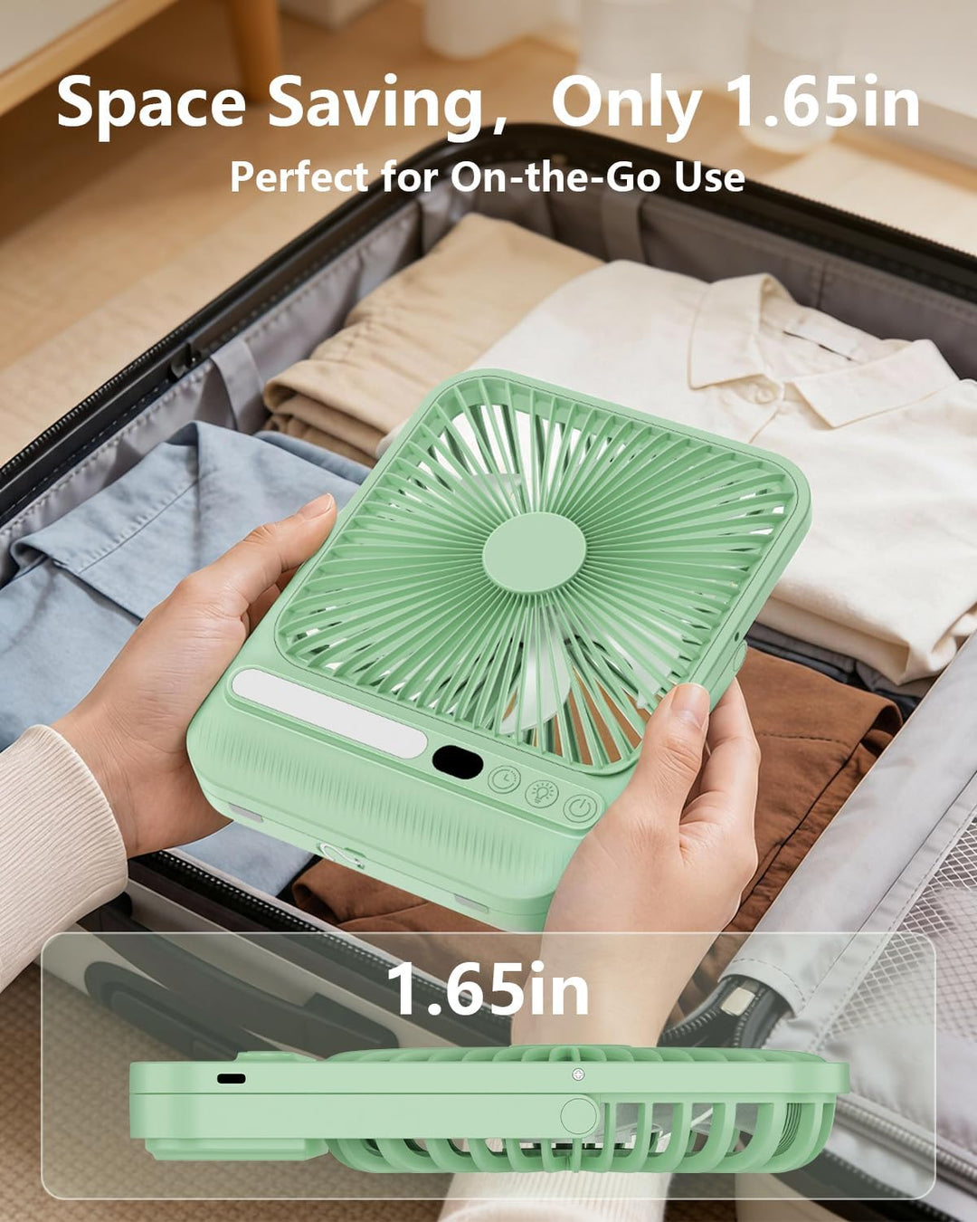 BIVBTP Ventilador de viaje portátil ultrafino de 8000 mAh con tempo...