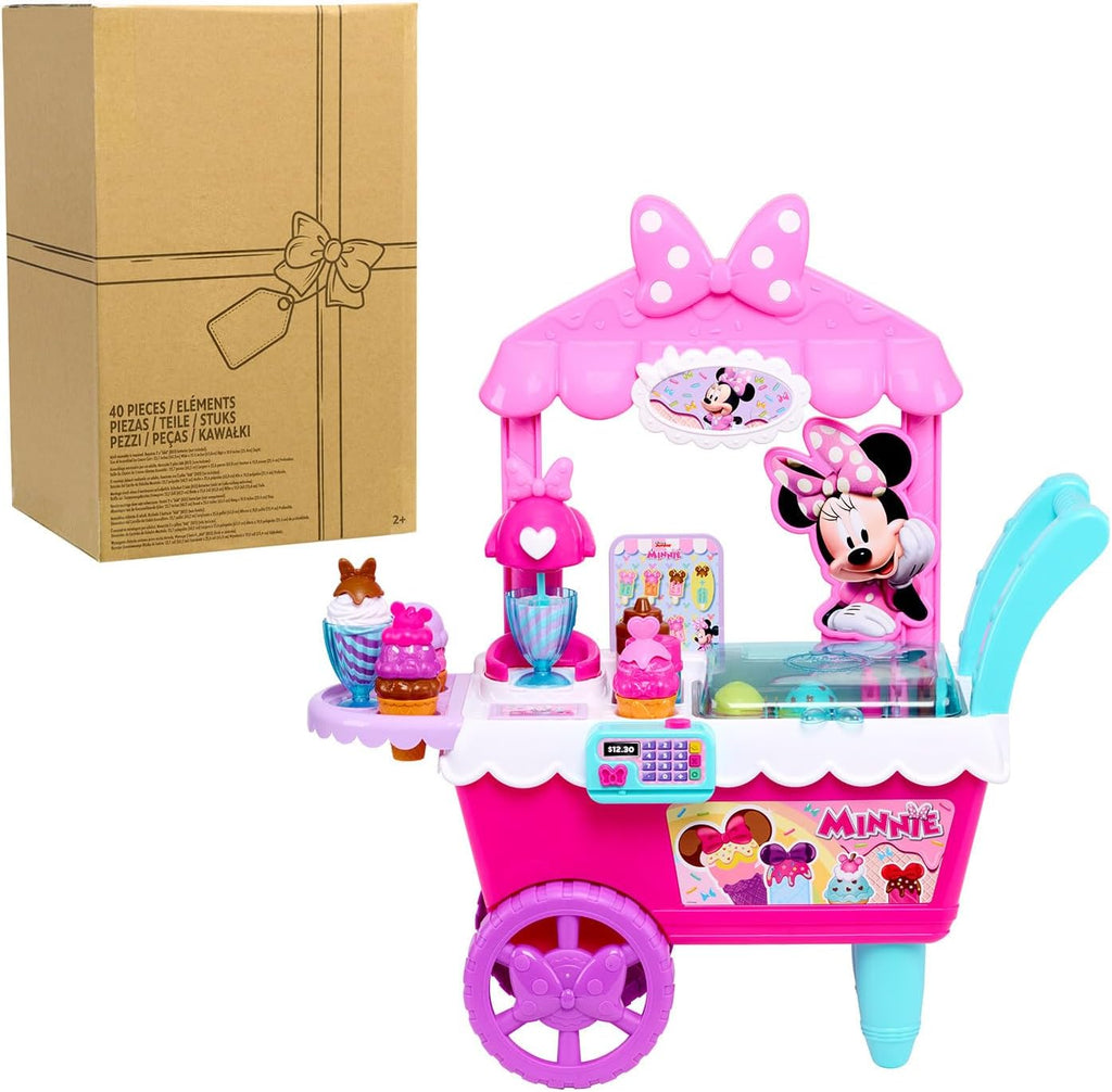 Carrito de helados de Minnie Mouse de Disney Junior Sweets & Treats con sonidos y frases, 40 piezas, juego de simulación, juguetes para niños de 2 años en adelante de Just Play