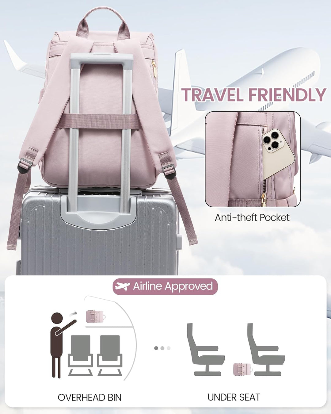 LOVEVOOK Mochila para computadora portátil para mujer, mochila de v...
