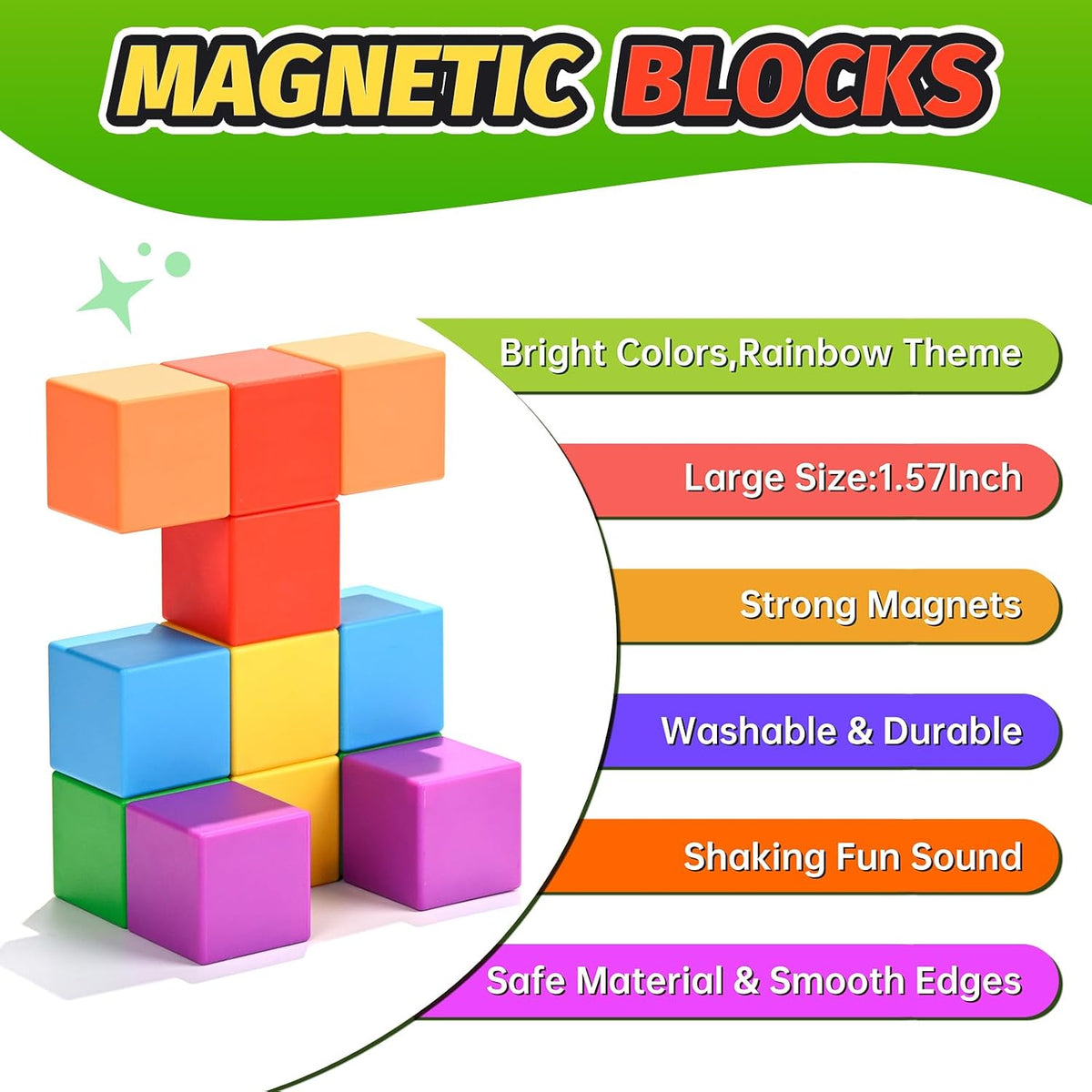 ZNZ Bloques de construcción magnéticos grandes, cubos apilables magnéticos