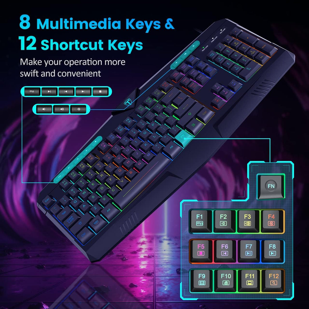 Dacoity Teclado para videojuegos, teclado silencioso con retroilumi...
