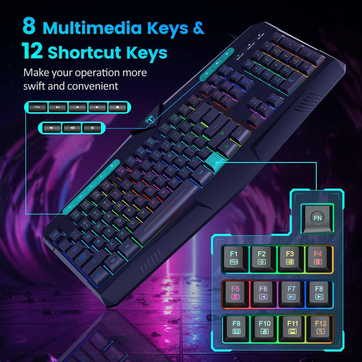 Dacoity Teclado para videojuegos, teclado silencioso con retroilumi...