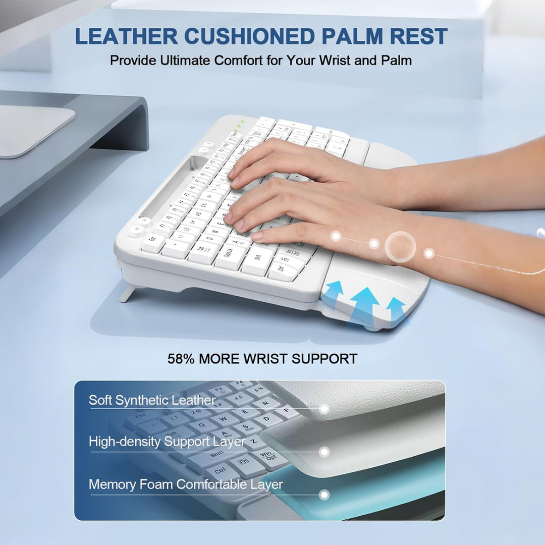 Teclado inalámbrico ergonómico con reposamuñecas acolchado, teclas...