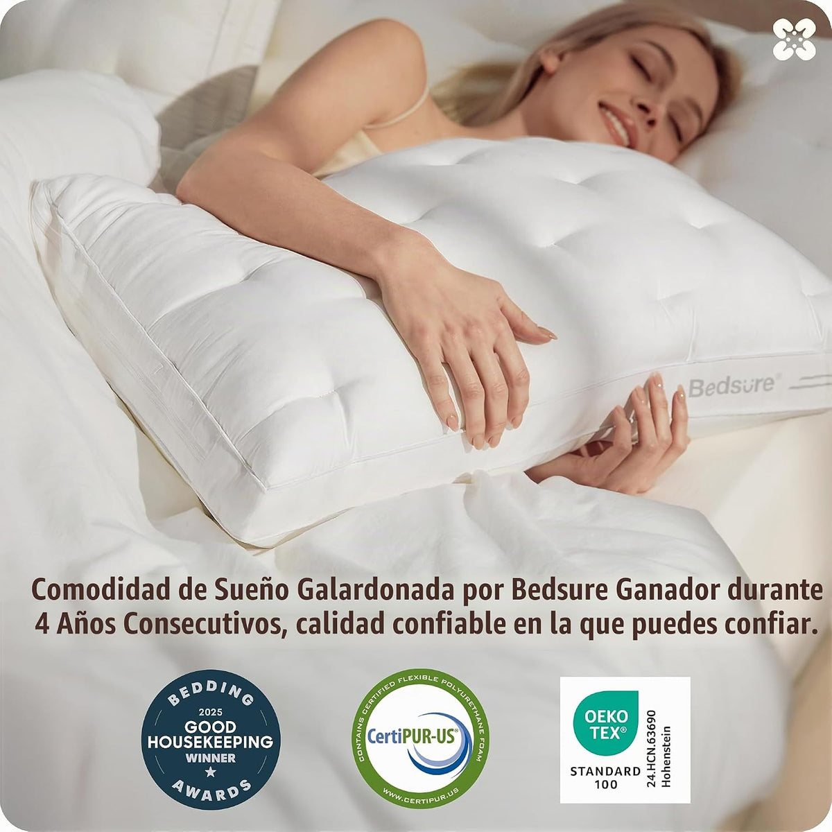 Bedsure PureWoven - Almohada ajustable Queen para dormir boca arriba y boca