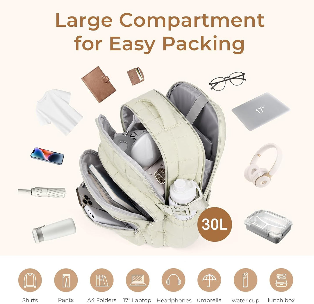 CLUCI Mochila acolchada hinchada para laptop para mujer, Blanco, Mo...