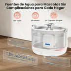 Fuente de agua para gatos sin bombeo de acero inoxidable, 2,5 L