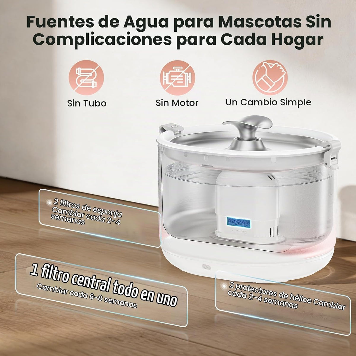 Fuente de agua para gatos sin bombeo de acero inoxidable, 2,5 L