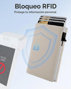 Cartera mejorada 2026 para hombre, bloqueo RFID [desplegable suavemente] Soporte para tarjetas de crédito minimalista triple billetera delgada de metal y ranura para efectivo, cartera de bolsillo