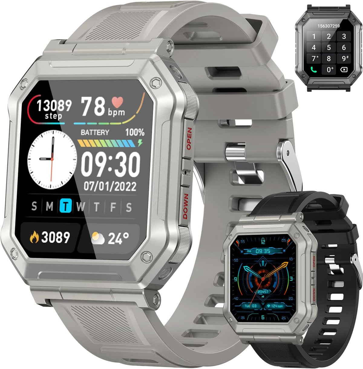 Reloj inteligente para hombre, rastreador de actividad física: relojes inteligentes militares para hombres, relojes digitales para hombre, marca/respuesta de llamadas, correr, resistente al agua, reloj inteligente, teléfonos Android, iPhone, Samsung