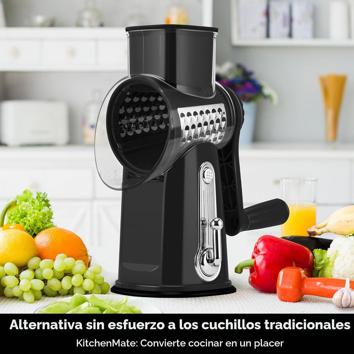 SUSTEAS Rallador rotatorio de queso 5 cuchillas, rebanadora de verduras de