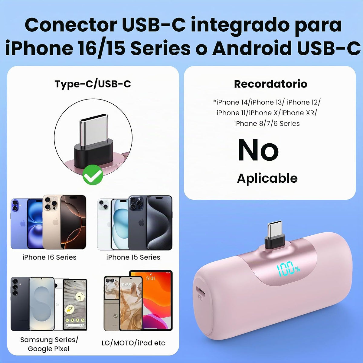 [Paquete de 2] Mini cargador portátil para iPhone 17, pantalla LCD...