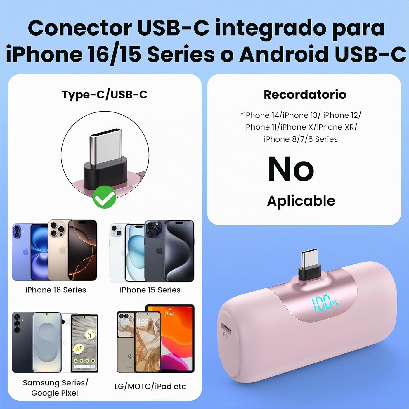[Paquete de 2] Mini cargador portátil para iPhone 17, pantalla LCD...