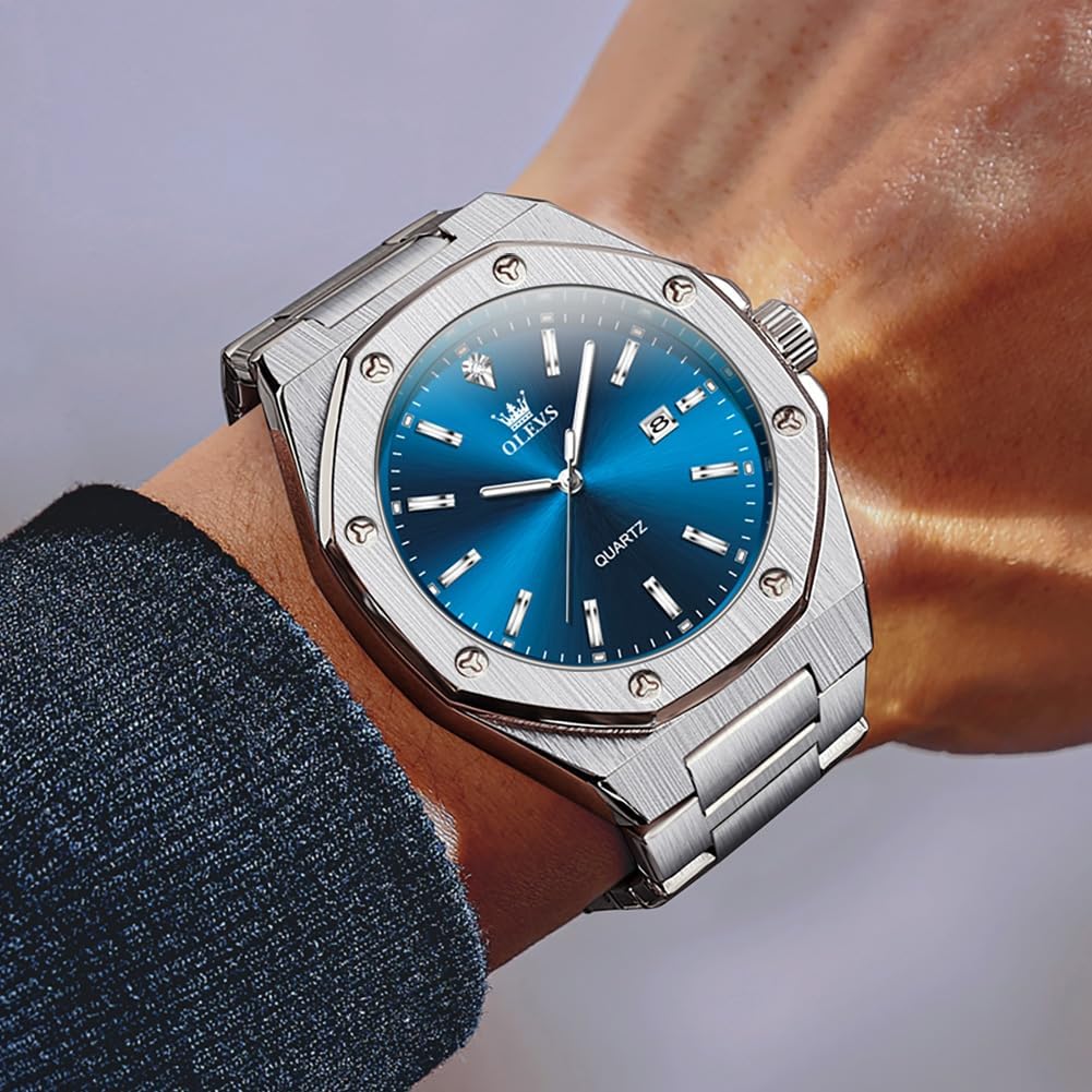 OLEVS Reloj para hombre Big Face Acero inoxidable Impermeable Luminoso Diamante