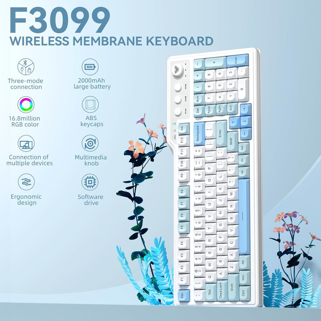 Aula F3099 - Teclado inalámbrico con perilla multimedia, triple mod...