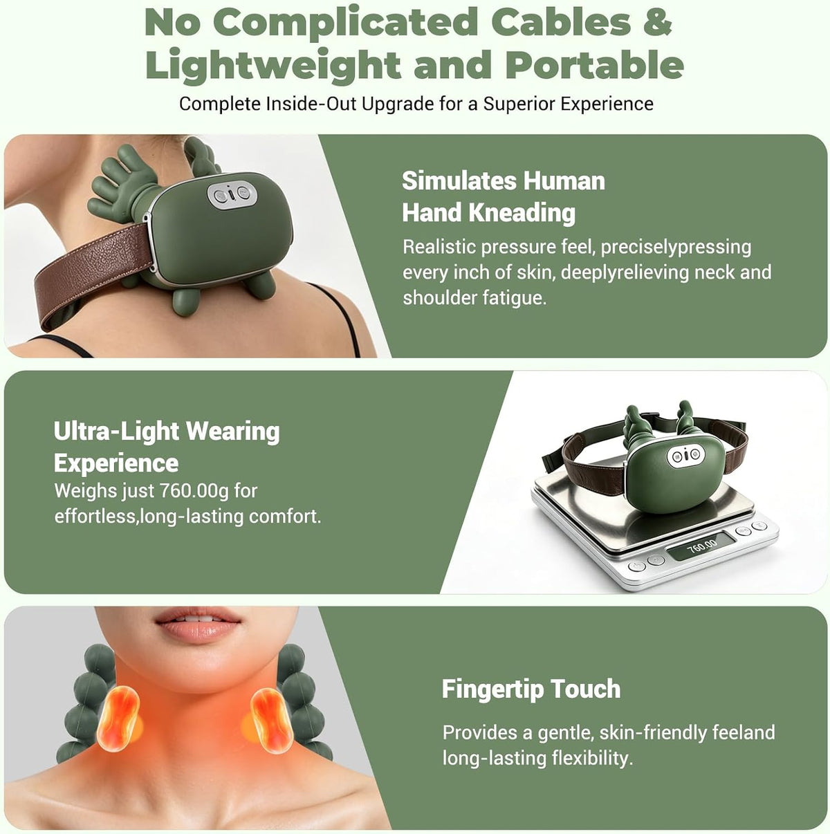 Masajeador de cuello con calor, masajeador de cuello y hombros Shiatsu 4D para alivio de tensión y relajación, masajeador eléctrico inalámbrico recargable USB-C de espalda, 3 velocidades