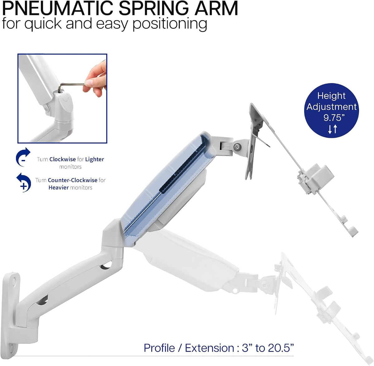 VIVO Soporte de pared para portátil de brazo extendido neumático aj...