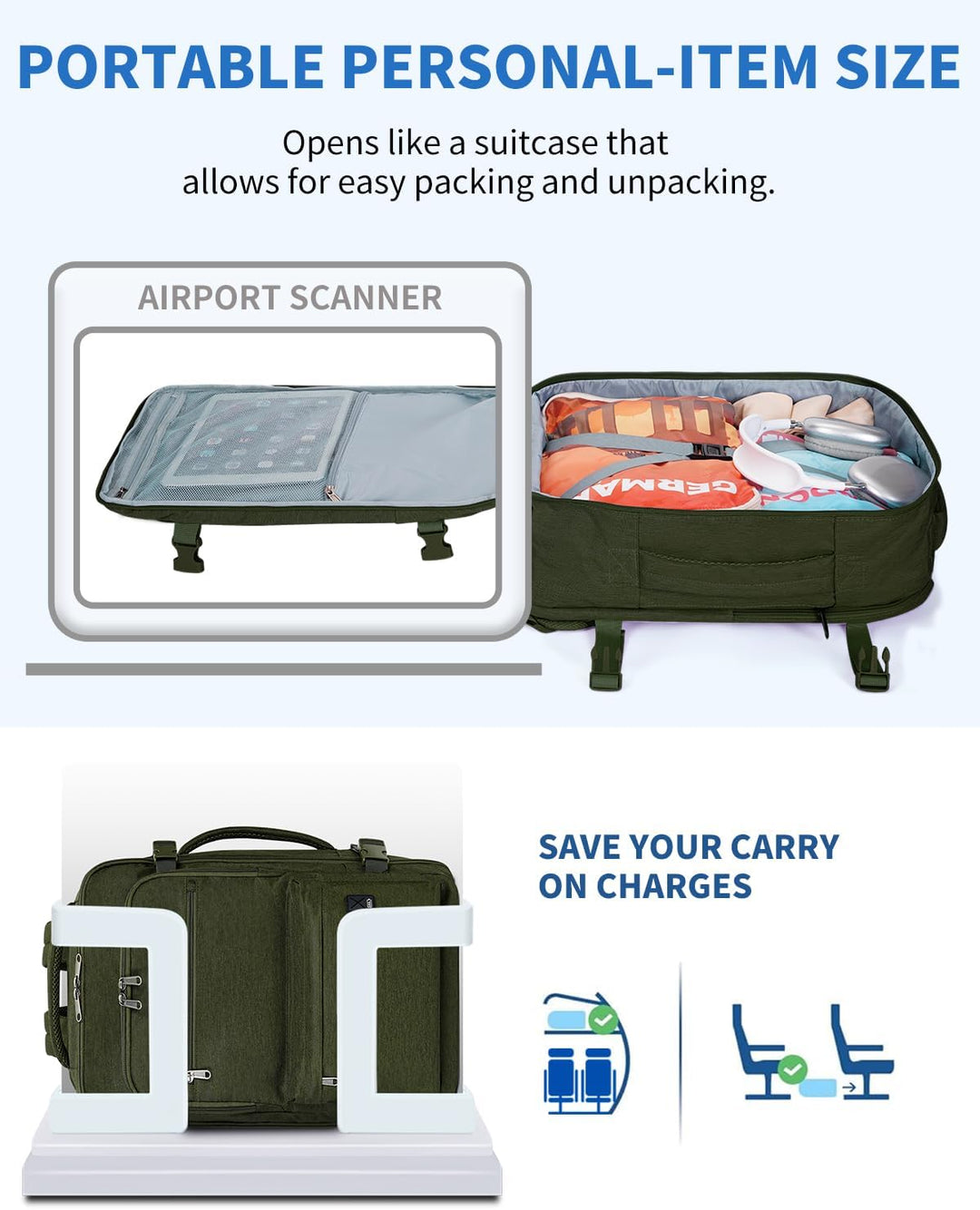 WANDF Mochila de viaje para Spirit Airlines bolsa de artículos pers...