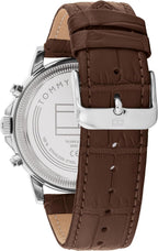 Tommy Hilfiger Reloj para hombre – Caja de acero inoxidable multifunción de cuarzo de 1.732 in, esfera de doble capa con acabado de rayos solares o esmalte, subesferas de corte CD, correa de cuero