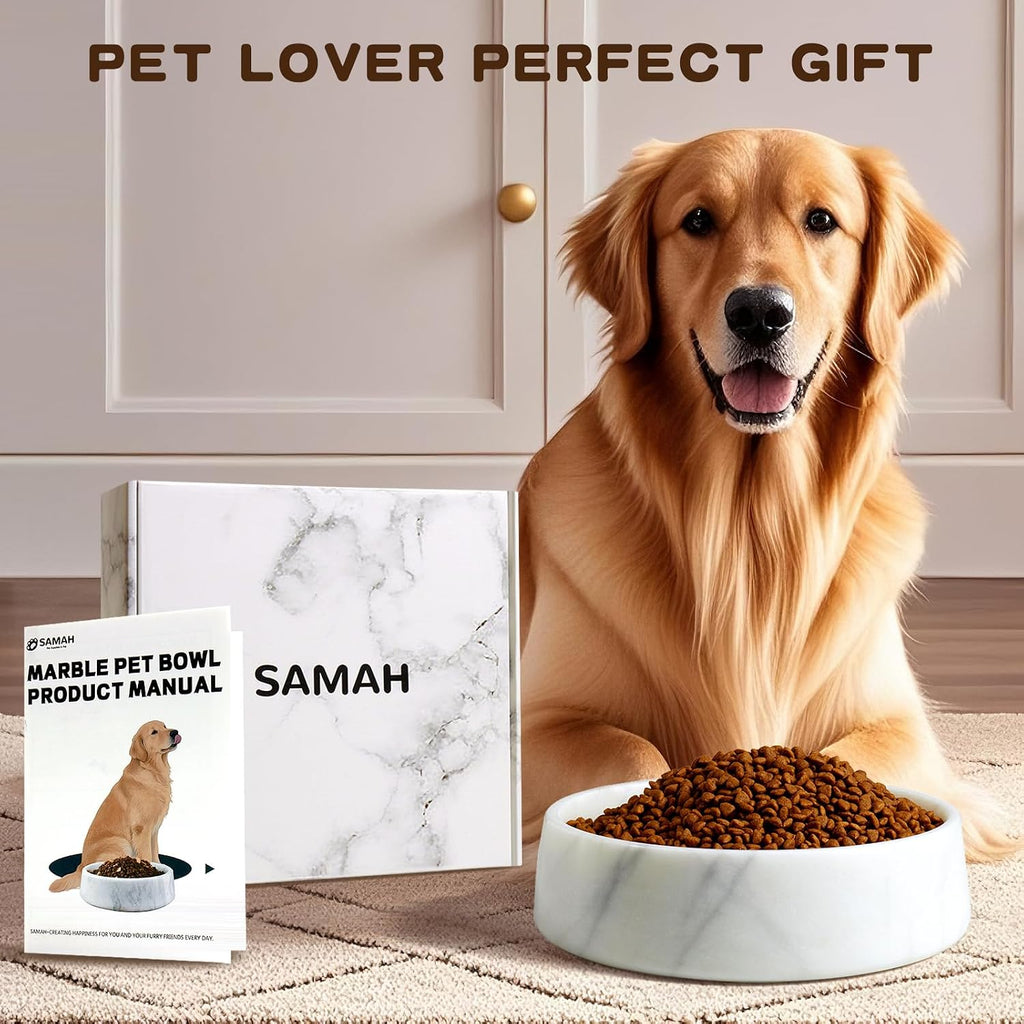 SAMAH Cuenco de mármol blanco para perros, cuenco antideslizante para alimentos y agua, plato pequeño de piedra pesada, cuenco pesado de mármol natural para mascotas, fácil de limpiar, regalos para