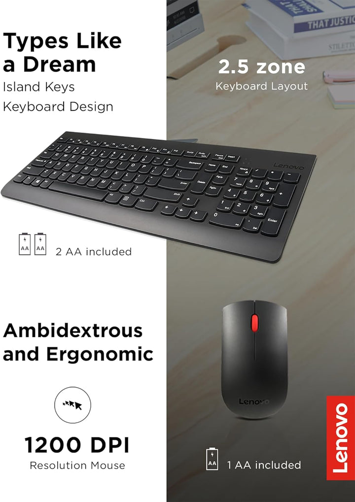 Lenovo Combo de Teclado y Ratón Inalámbricos 510, receptor USB Nano...