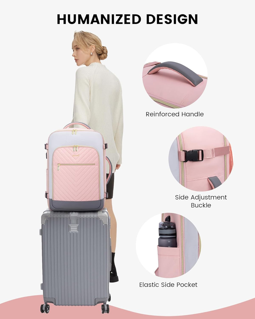 LOVEVOOK Mochila de viaje grande, mochila de mano para aviones, Moda