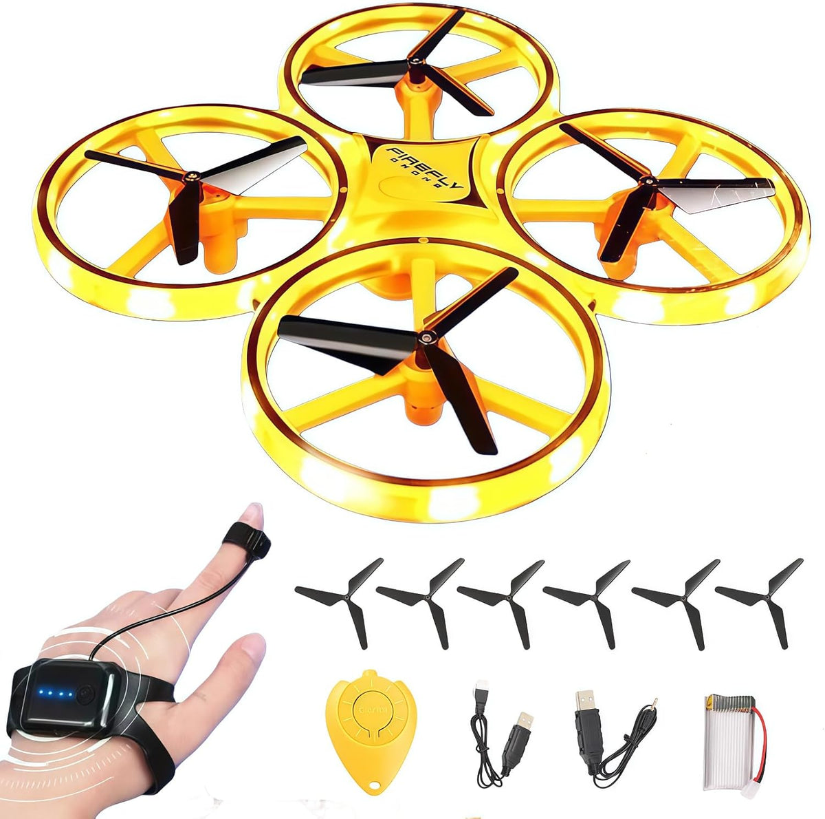 2025 Dron mejorado controlado a mano para niños, aeronave somatosensorial con control de reloj inteligente, aeronave de detección de gestos, control remoto LED genial, flips de 360°, cuadricóptero
