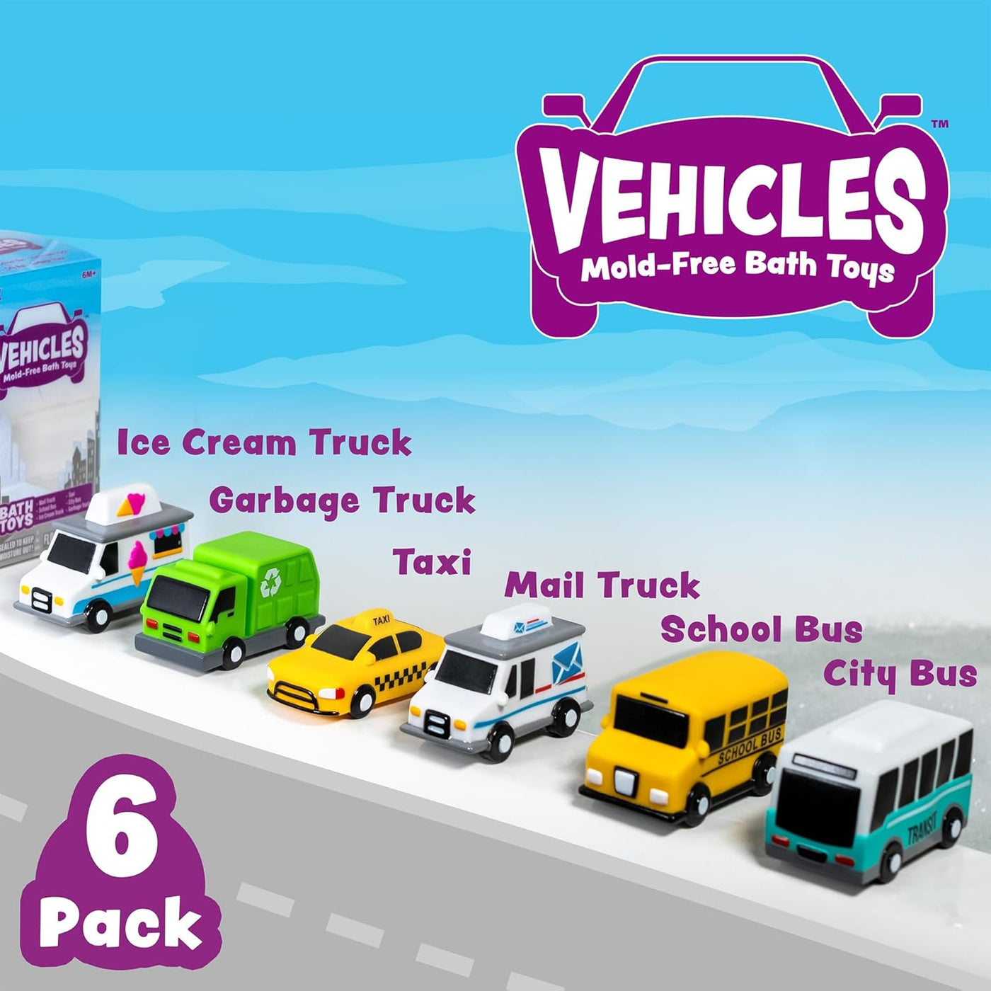 Tub Works Vehicles - Juguetes de baño sin moho para coches