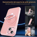 SKYLMW - Funda compatible con iPhone 15, con soporte magnético invisible tipo anillo, funda translúcida de grado militar para iPhone 15 de 6.1 pulgadas, compatible con MagSafe, rosa