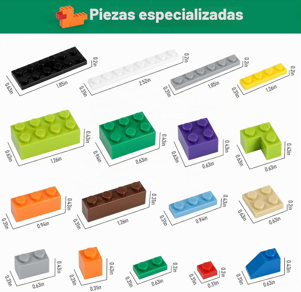 1100 piezas de bloques de construcción, compatibles con todas las principales marcas, bloques a granel clásicos, incluye ruedas, puerta, ventana, luces de calle