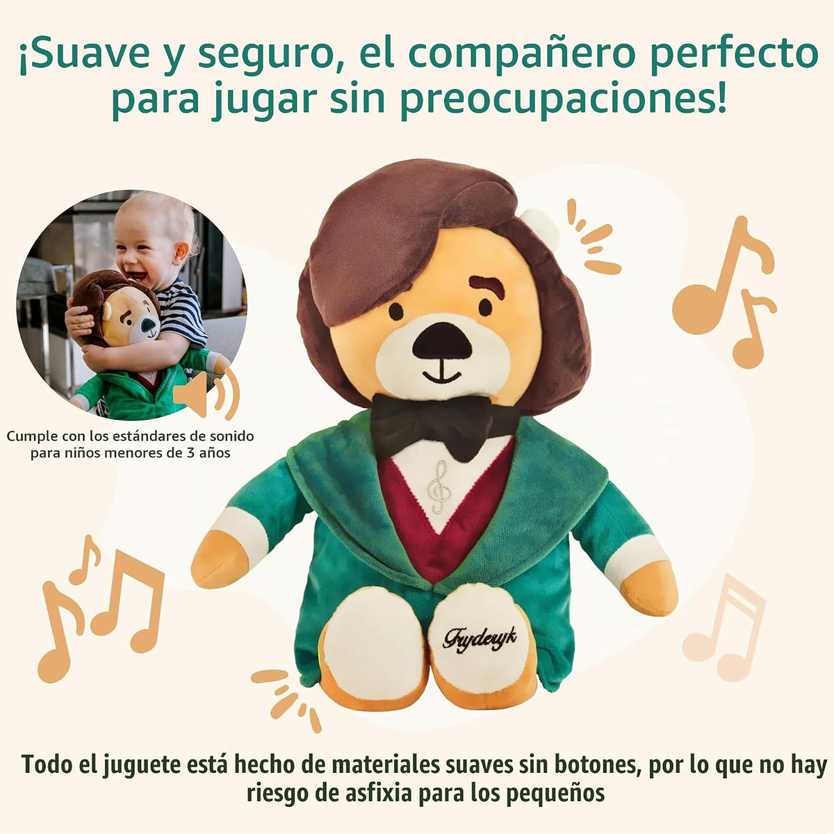 Chopin - Oso de peluche interactivo que reproduce 40 minutos de música clásica, educativo y relajante para bebés y niños pequeños, ideal