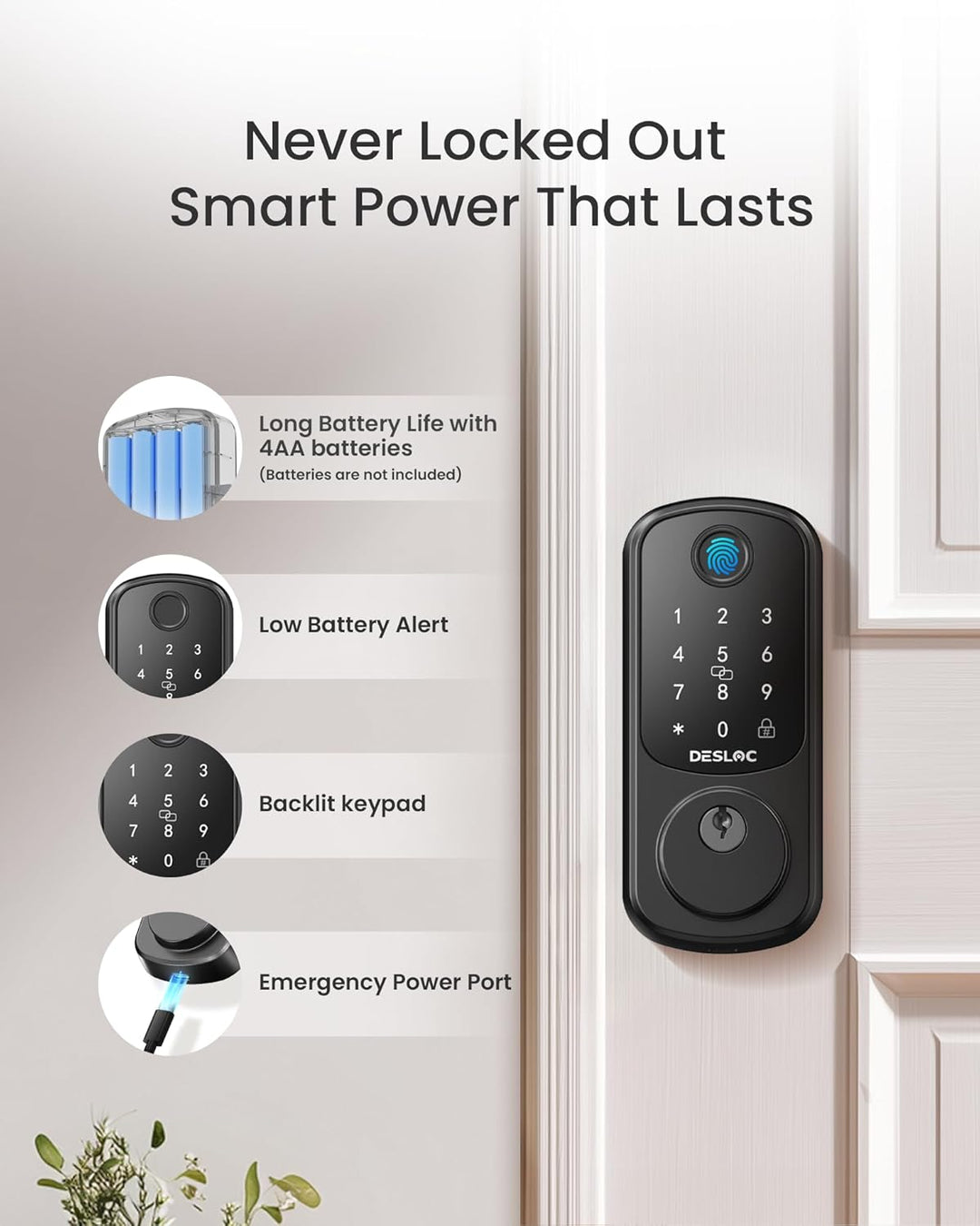 DESLOC Smart Lock B200 versión WiFi, cerradura de puerta de entrada...