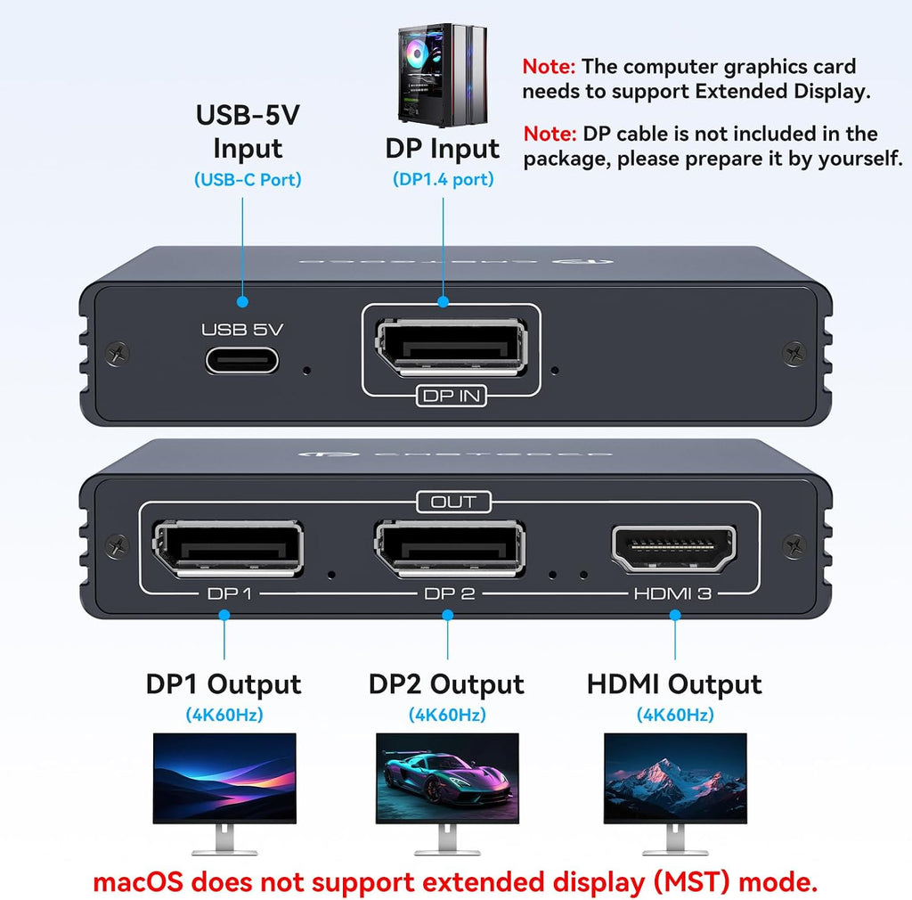 USB C a HDMI + DisplayPort Splitter 3 monitores con carga PD de 100 W Thunderbolt a HDMI DP Splitter 1 en 3 salidas Múltiples monitores Hub de pantalla extendida para convertidor compatible con