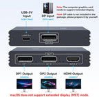 USB C a HDMI + DisplayPort Splitter 3 monitores con carga PD de 100 W Thunderbolt a HDMI DP Splitter 1 en 3 salidas Múltiples monitores Hub de pantalla extendida para convertidor compatible con